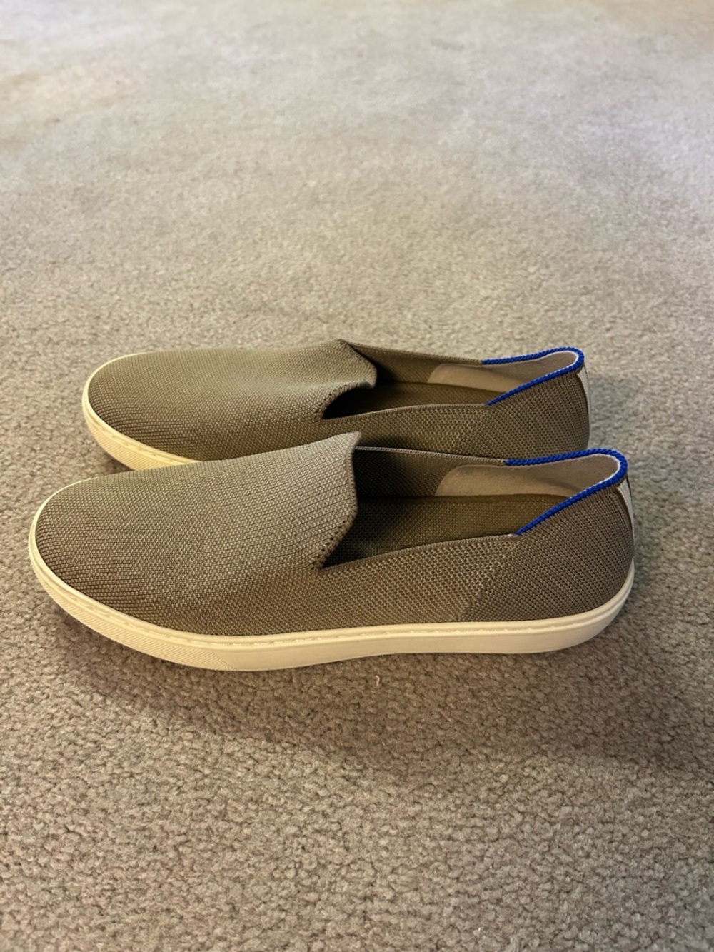 Rothy's Taupe Slip-On Loafers with Blue Trim